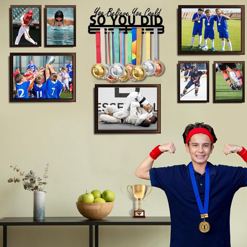 Resama Medal Hanger Holder Display Wall Rack Frame Shelf-Medal Hanger Awards Ribbon Soccer,Gymnastics,Holder Display Rack for 60 Medals - Image 2